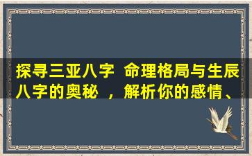 探寻三亚八字  命理格局与生辰八字的奥秘  ，解析你的感情、事业与子女运势！
